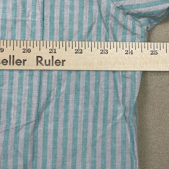 Cucamonga Shirt Adult Large Gray Green Striped Short‎ Sleeve Casual Beach Mens - Picture 4 of 9